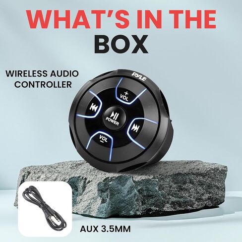 Pyle Amplified Wireless Bluetooth Audio Controller - 800 Watt Bluetooth Media Button, Waterproof Marine Receiver Remote Control w/AUX, Mount for Car Truck Boat Marine PowerSport Vehicles in Kuwait