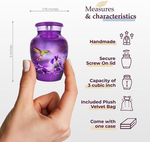 Trupoint Memorials Small Urns for Human Ashes Keepsake, Decorative Mini Cremation Urn for Adult Men & Women – Small, Purple Hummingbird in Saudi Arabia