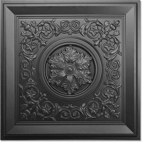 WOWSTAR 12-Pack 24"x24" Drop Ceiling Tiles, Waterproof Glue Up Vintage Style 3D Ceiling Tiles, Black in Kuwait