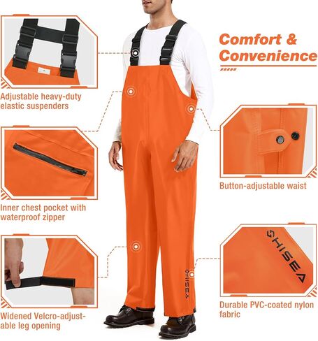HISEA Waterproof Bib Overall Fishing Bib Pants Made from Durable PVC-Coated Nylon for Fishing, Hunting, Work, Sailing in Saudi Arabia