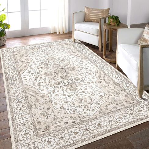 Area Rug 5x7, Machine Washable Rugs for Bedroom, Large Non Slip Persian Rug for Bedroom Living Room Kitchen Entryway Bathroom Office Carpet Brown… in Saudi Arabia