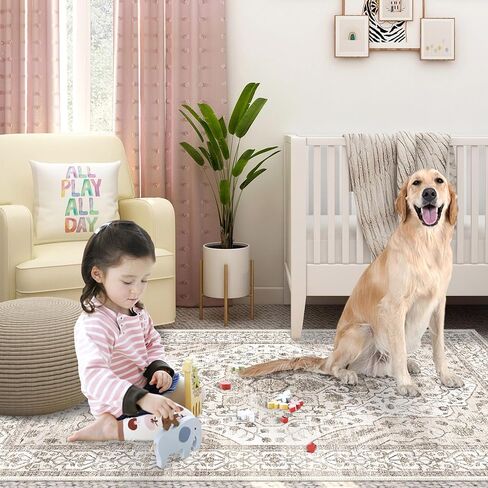 Area Rug 5x7, Machine Washable Rugs for Bedroom, Large Non Slip Persian Rug for Bedroom Living Room Kitchen Entryway Bathroom Office Carpet Brown… in Saudi Arabia