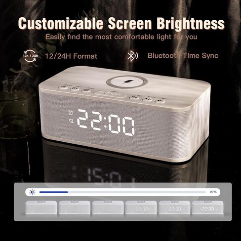 Dual Alarm Clock Radio Bedroom, Digital Alarm Clocks Bedrooms Bluetooth, Up to 10 Bedroom Alarms Clock White Noise 23 Soothing Sounds App/Button Control Snooze 12/24H FM Speaker Charging, Black in Saudi Arabia