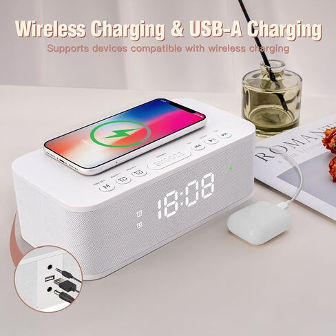 Dual Alarm Clock Radio Bedroom, Digital Alarm Clocks Bedrooms Bluetooth, Up to 10 Bedroom Alarms Clock White Noise 23 Soothing Sounds App/Button Control Snooze 12/24H FM Speaker Charging, Black in Saudi Arabia