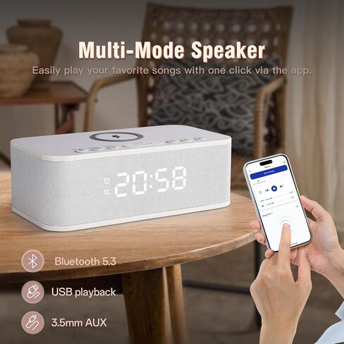 Dual Alarm Clock Radio Bedroom, Digital Alarm Clocks Bedrooms Bluetooth, Up to 10 Bedroom Alarms Clock White Noise 23 Soothing Sounds App/Button Control Snooze 12/24H FM Speaker Charging, Black in Saudi Arabia