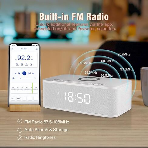 Dual Alarm Clock Radio Bedroom, Digital Alarm Clocks Bedrooms Bluetooth, Up to 10 Bedroom Alarms Clock White Noise 23 Soothing Sounds App/Button Control Snooze 12/24H FM Speaker Charging, Black in Saudi Arabia