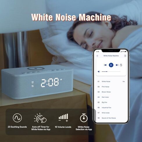 Dual Alarm Clock Radio Bedroom, Digital Alarm Clocks Bedrooms Bluetooth, Up to 10 Bedroom Alarms Clock White Noise 23 Soothing Sounds App/Button Control Snooze 12/24H FM Speaker Charging, Black in Saudi Arabia