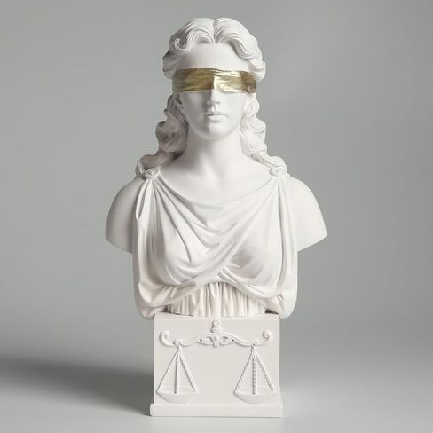 Lady Justice Bust Statue, Scales of Justice Goddess Bust Greek Roman Sculpture White with Gold Blindfold, 8.5 Inch, Law Office Decor Lawyers Gift (White&Gold) in Kuwait