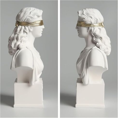 Lady Justice Bust Statue, Scales of Justice Goddess Bust Greek Roman Sculpture White with Gold Blindfold, 8.5 Inch, Law Office Decor Lawyers Gift (White&Gold) in Kuwait