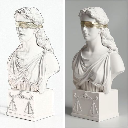 Lady Justice Bust Statue, Scales of Justice Goddess Bust Greek Roman Sculpture White with Gold Blindfold, 8.5 Inch, Law Office Decor Lawyers Gift (White&Gold) in Kuwait