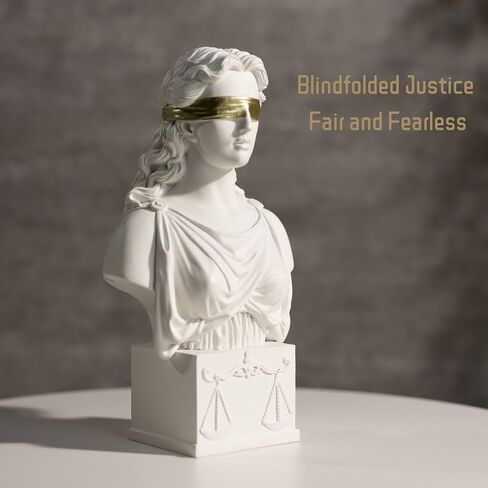 Lady Justice Bust Statue, Scales of Justice Goddess Bust Greek Roman Sculpture White with Gold Blindfold, 8.5 Inch, Law Office Decor Lawyers Gift (White&Gold) in Kuwait