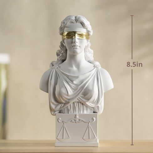 Lady Justice Bust Statue, Scales of Justice Goddess Bust Greek Roman Sculpture White with Gold Blindfold, 8.5 Inch, Law Office Decor Lawyers Gift (White&Gold) in Kuwait