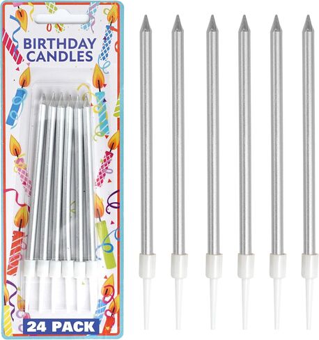 24 Gold Metallic Birthday Candles - Long Thin Cake Candles for Parties & Weddings in Saudi Arabia