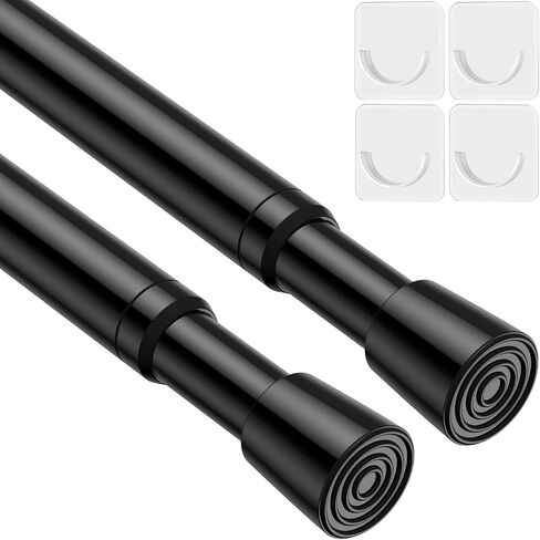2 Pack Spring Tension Curtain Rod for Windows 26 to 39 inch Black small tension rod Adjustable Spring Curtain Rods No Drilling Short Tension Rod for Kitchen, Closet, Bathroom, Bookshelf in Saudi Arabia