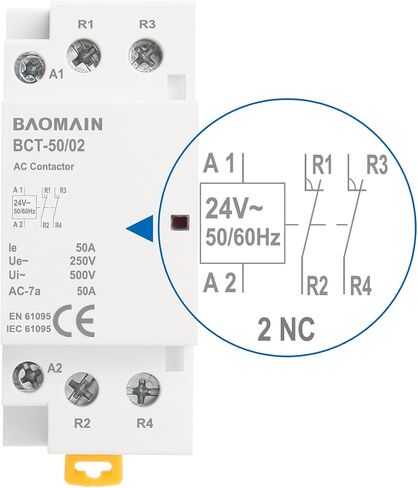 Baomain موصل تيار متردد مغلق عادة 63A 2 Pole 2 NC التحكم في الدائرة العالمية 35 مم DIN Rail Mount CE مدرج BCT-63/02 (AC 24V) in Kuwait