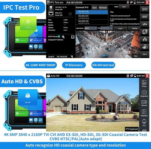 Rsrteng IP Camera Tester, IPC-5200 Plus 8MP AHD CVI TVI SDI CVBS IP Camera Test 4K HD Display Video Monitor 5inch IPS Touch Screen IPC Tester Support POE PTZ RS485 HDMI & VGA Input DC12V Output in Saudi Arabia