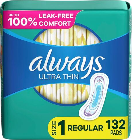 Always Ultra Thin Pads for Women, Size 1 Regular Absorbency Without Wings Unscented, 44 Count x 3 Packs (132 Count total) in Saudi Arabia