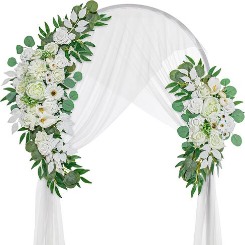 Wedding Arch Flowers, Artificial Flowers for Decoration, 2pcs Flower Swag and 1 pcs Semi-Sheer Chiffon Table Runner Swag for Beautiful Dream Wedding Ceremony Floral Decor - Pack of 3 in Kuwait