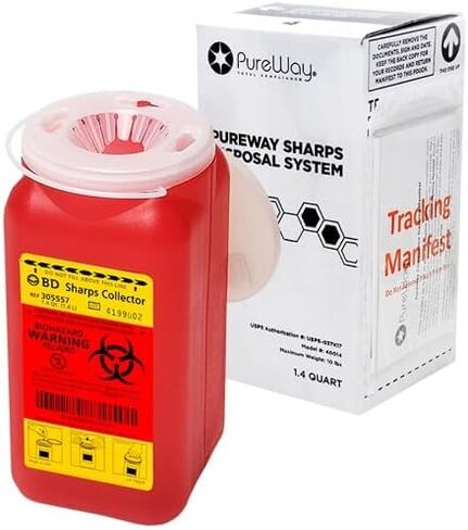 MailBack 1.4 Quart PureWay Sharps Container Disposal System - [PrePaid Return Label Included] for Home, Travel, Professional, and Personal Use in Saudi Arabia