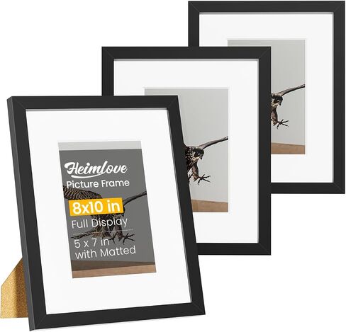 5x7 Picture Frames Set of 3 with Mat to Display 4x6 Picture,Plastic Black Photo Frame for Poster,Diploma,Certificate and Document with Tabletop and Wall Decor in Saudi Arabia