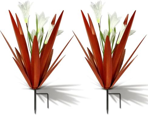 Homight Metal Agave Plant Outdoor Decoration Outdoor Garden Decoration Lily Mexican Yard Art Plant Garden Agave Lily Decorative Garden Gift… (2 Big Red Lilies) in Saudi Arabia