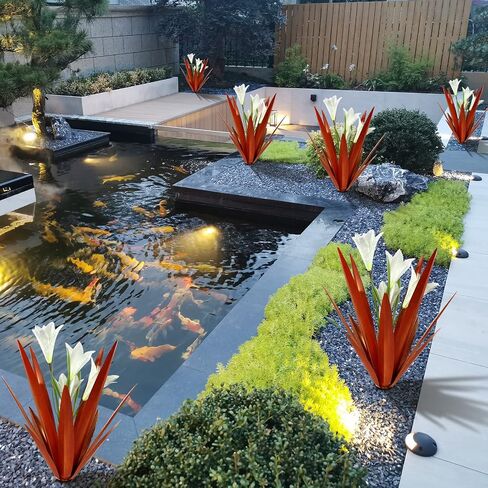 Homight Metal Agave Plant Outdoor Decoration Outdoor Garden Decoration Lily Mexican Yard Art Plant Garden Agave Lily Decorative Garden Gift… (2 Big Red Lilies) in Saudi Arabia