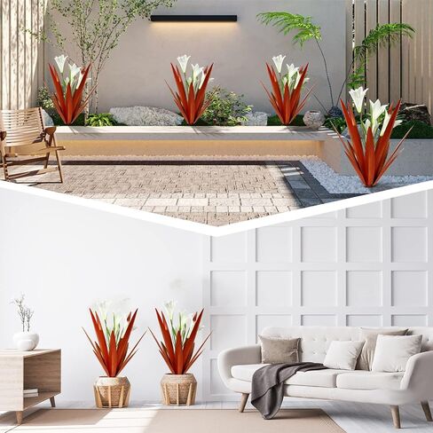 Homight Metal Agave Plant Outdoor Decoration Outdoor Garden Decoration Lily Mexican Yard Art Plant Garden Agave Lily Decorative Garden Gift… (2 Big Red Lilies) in Saudi Arabia