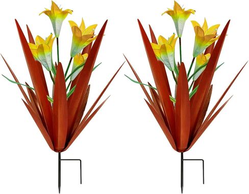 Homight Metal Agave Plant Outdoor Decoration Outdoor Garden Decoration Lily Mexican Yard Art Plant Garden Agave Lily Decorative Garden Gift… (2 Big Red Lilies) in Saudi Arabia