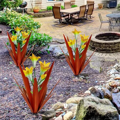 Homight Metal Agave Plant Outdoor Decoration Outdoor Garden Decoration Lily Mexican Yard Art Plant Garden Agave Lily Decorative Garden Gift… (2 Big Red Lilies) in Saudi Arabia