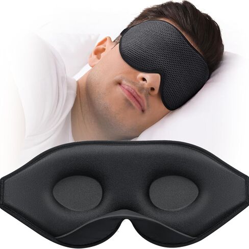 Sleep Mask for Side Sleeper, Eye Mask for Sleeping Women Men, 3D Contoured Cup No Eye Pressure 100% Light Blocking Sleeping Mask with Adjustable Strap Night Blindfold Flight, Travel, Nap, Black in Saudi Arabia