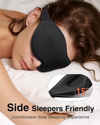Sleep Mask for Side Sleeper, Eye Mask for Sleeping Women Men, 3D Contoured Cup No Eye Pressure 100% Light Blocking Sleeping Mask with Adjustable Strap Night Blindfold Flight, Travel, Nap, Black in Saudi Arabia