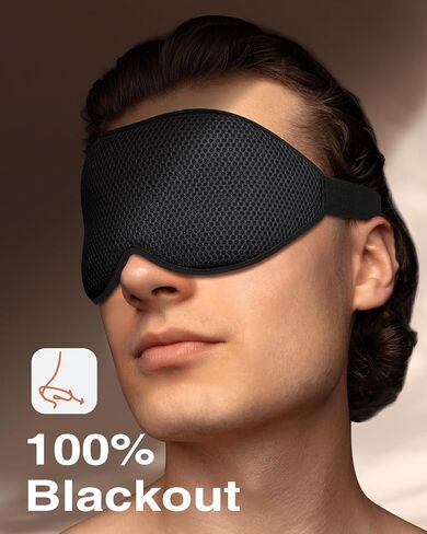 Sleep Mask for Side Sleeper, Eye Mask for Sleeping Women Men, 3D Contoured Cup No Eye Pressure 100% Light Blocking Sleeping Mask with Adjustable Strap Night Blindfold Flight, Travel, Nap, Black in Saudi Arabia