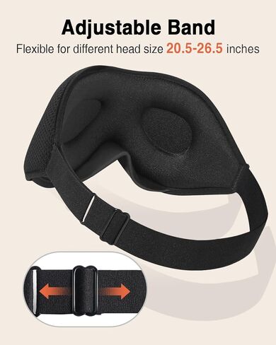 Sleep Mask for Side Sleeper, Eye Mask for Sleeping Women Men, 3D Contoured Cup No Eye Pressure 100% Light Blocking Sleeping Mask with Adjustable Strap Night Blindfold Flight, Travel, Nap, Black in Saudi Arabia