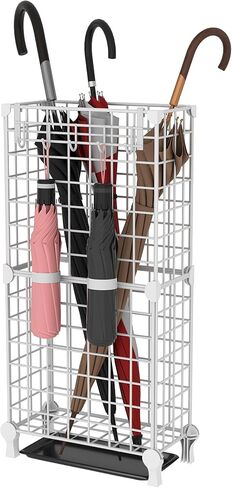 AWTATOS Umbrella Holder Entryway, Umbrella Stand Freestanding, Metal Square Umbrella Rack Organizer with a Removable Drip Tray, Hooks, Black in Saudi Arabia