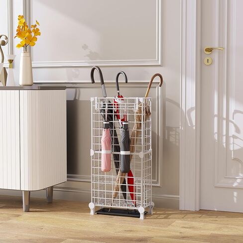 AWTATOS Umbrella Holder Entryway, Umbrella Stand Freestanding, Metal Square Umbrella Rack Organizer with a Removable Drip Tray, Hooks, Black in Saudi Arabia