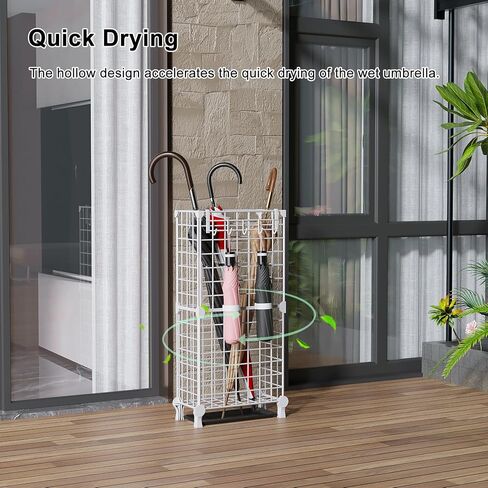 AWTATOS Umbrella Holder Entryway, Umbrella Stand Freestanding, Metal Square Umbrella Rack Organizer with a Removable Drip Tray, Hooks, Black in Saudi Arabia