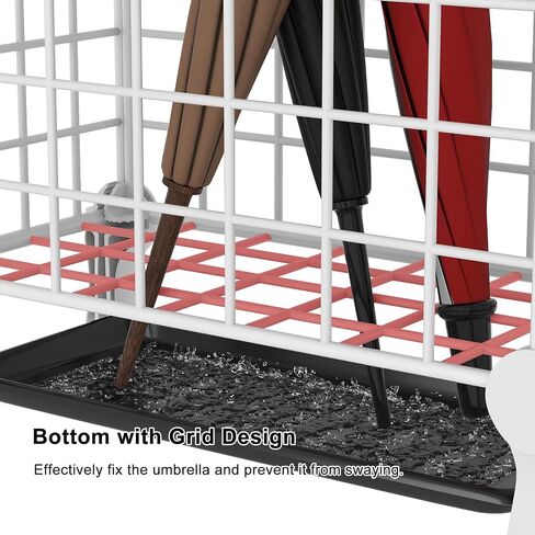 AWTATOS Umbrella Holder Entryway, Umbrella Stand Freestanding, Metal Square Umbrella Rack Organizer with a Removable Drip Tray, Hooks, Black in Saudi Arabia