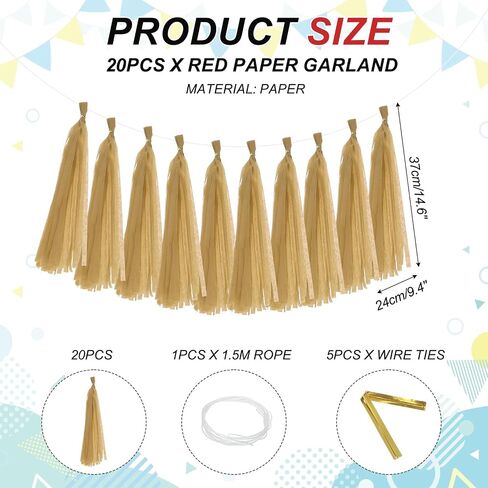 MECCANIXITY 20Pcs Tassel Garland Banner Tissue Paper for Streamers Party Decorations, Valentine's Day Birthday Decor for Women with Rope and Tie Wire (Cream White, 14.6Inch) in Saudi Arabia