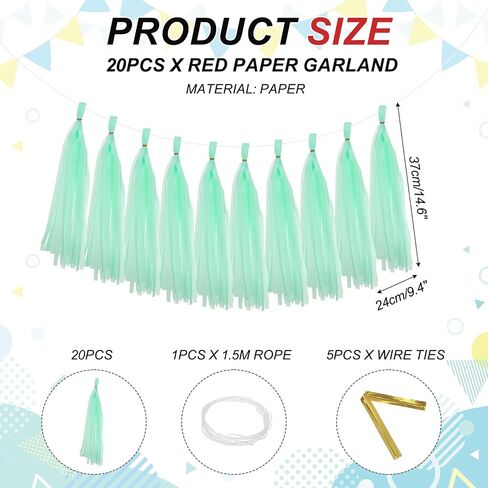 MECCANIXITY 20Pcs Tassel Garland Banner Tissue Paper for Streamers Party Decorations, Valentine's Day Birthday Decor for Women with Rope and Tie Wire (Cream White, 14.6Inch) in Saudi Arabia
