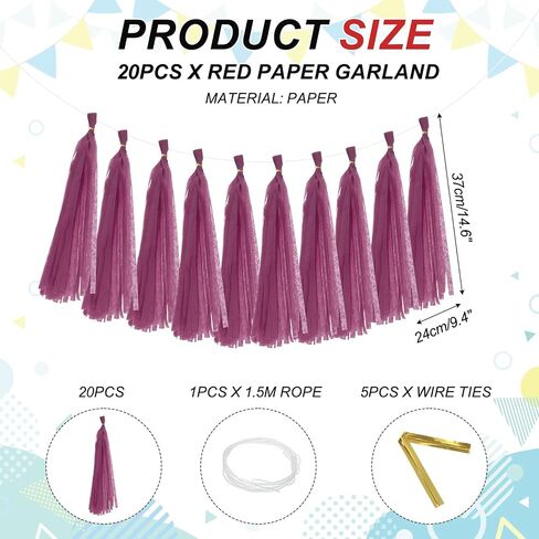 MECCANIXITY 20Pcs Tassel Garland Banner Tissue Paper for Streamers Party Decorations, Valentine's Day Birthday Decor for Women with Rope and Tie Wire (Cream White, 14.6Inch) in Saudi Arabia