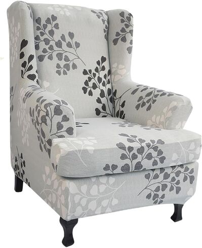 Wing Chair Slipcovers 2 Pieces Stretch Spandex Wingback Chair Covers Sofa Slipcover Printing Wingback Armchair Slipcovers Furniture Protector Couch Soft with Elastic Bottom for Wingback Chairs,12 in Kuwait