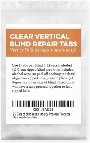 Impresa Clear Vertical Blind Repair Tabs - 20 Clear, Stick-On Tabs (10 Sets) with 2 Alcohol Wipes - Great for Sliding Door, Window, Patio Blinds - Simple Blind Fixing Solution in Saudi Arabia