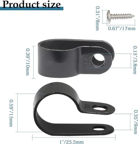 1/4 Inch R-Type Clip Clamp, 100 Pcs | Nylon P-Type Mounting Clips, Cable & Wire Management, Stainless Steel Screws Included in Kuwait