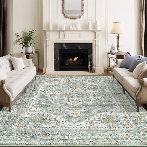 5x7 Area Rugs for Living Room, Stain Resistant Neutral Washable Rugs for Dining Rooms, Floral Vintage Non-Slip Thin Large Size Area Rug(Beige) in Saudi Arabia