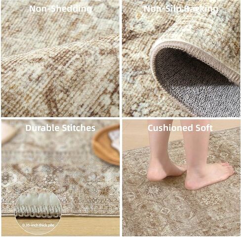 8x10 Area Rugs for Living Room: Washable Rug Stain Resistant Distressed Vintage Floral Rug Non Slip Low Pile Faux Wool Soft Large Area Rugs for Bedroom Bedside Farmhouse Dining Room Kids Nursery in Saudi Arabia