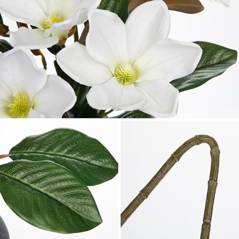 Briful Faux Magnolia Branches 22 Inches Artificial Leaves Stems Faux Greenery for Home Bathroom Table Vase Farmhouse Decor (Dark Green - Pack of 3) in Saudi Arabia