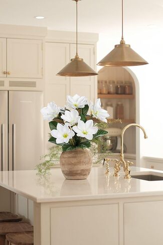 Briful Faux Magnolia Branches 22 Inches Artificial Leaves Stems Faux Greenery for Home Bathroom Table Vase Farmhouse Decor (Dark Green - Pack of 3) in Saudi Arabia