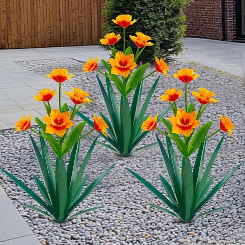 Homight Metal Agave Plant Outdoor Decoration Outdoor Garden Decoration Daffodils Flowers Mexican Yard Art Daffodils Flowers Decorative Garden Gift (2 Big red Daffodil) in Kuwait