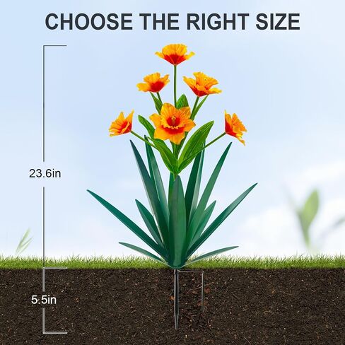 Homight Metal Agave Plant Outdoor Decoration Outdoor Garden Decoration Daffodils Flowers Mexican Yard Art Daffodils Flowers Decorative Garden Gift (2 Big red Daffodil) in Kuwait