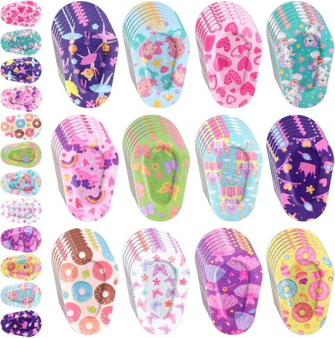 Panelee 60 Pcs Adhesive Eye Patches for Kids Girls Toddler Eye Patches Bulk Breathable Material, Light Blocking Cotton Colorful and Fun Designs Adhesive Bandages for Girls, 12 Styles in Kuwait
